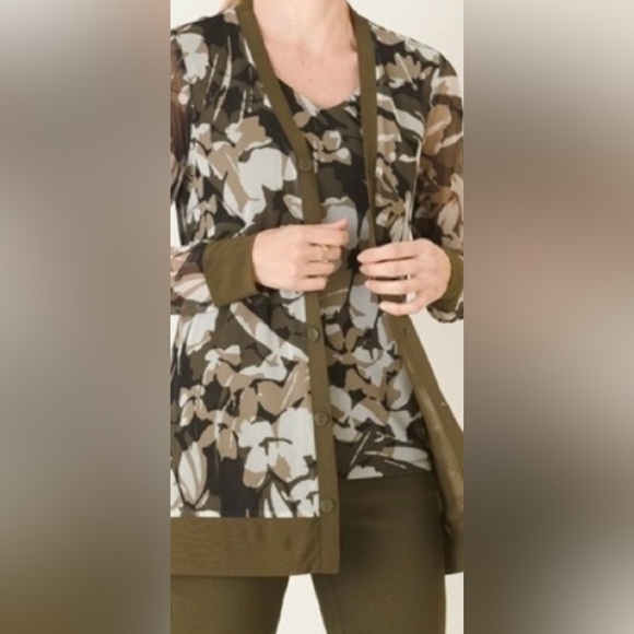 Chico's/ camo/  Green and Brown/ Sheer Cardigan lightweight / size 1 - Picture 1 of 9